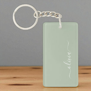 Sage Groen Minimalistisch Modern Monogram Elegant Sleutelhanger