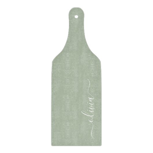 Sage Groen Minimalistisch Modern Monogram Elegant Snijplank (Voorkant)