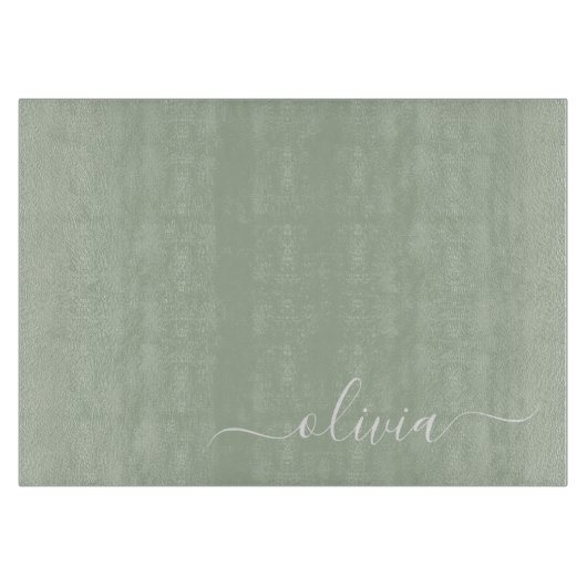 Sage Groen Minimalistisch Modern Monogram Elegant Snijplank (Voorkant)