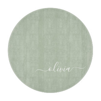 Sage Groen Minimalistisch Modern Monogram Elegant Snijplank