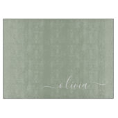 Sage Groen Minimalistisch Modern Monogram Elegant Snijplank (Voorkant)
