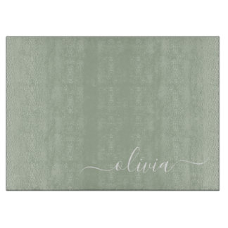 Sage Groen Minimalistisch Modern Monogram Elegant Snijplank
