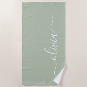 Sage Groen Minimalistisch Modern Monogram Elegant Strandlaken
