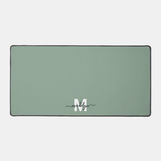 Sage Groen Minimalistisch Monogram Bureaumat (Voorkant)