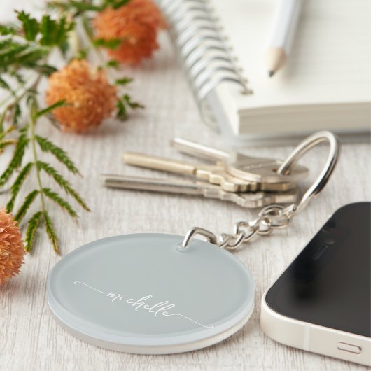 Sage Groen Minimalistisch Monogram Naam Script Sleutelhanger (Voorkant Rechts)