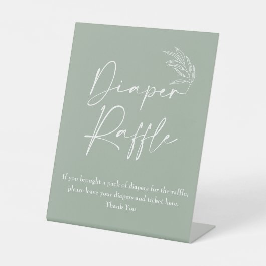 Sage Groen Modern Baby shower Luier Raffle Reclamebord Met Voetstuk (Voorkant)