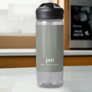 Sage Groen Modern Minimaal Aangepast Monogram en N Waterfles
