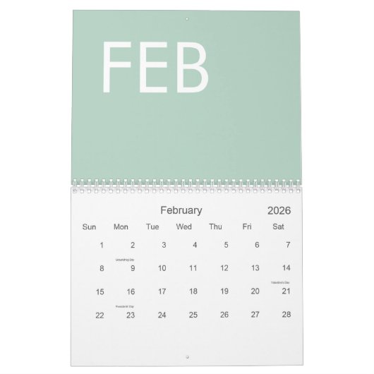Sage Groen Modern Minimalistisch Kalender (Feb 2026)