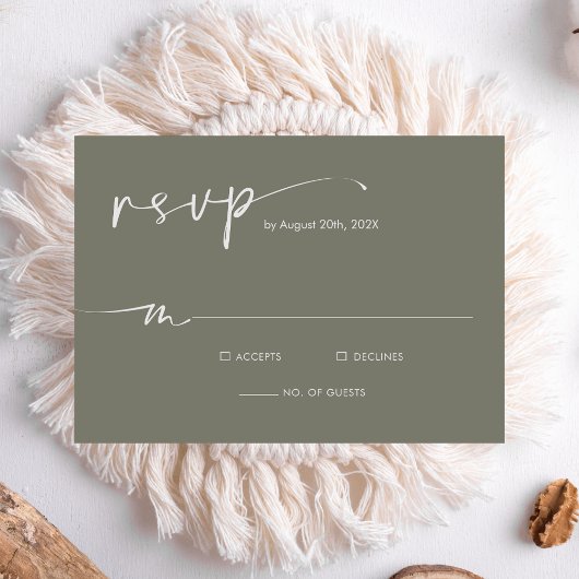 Sage Groen Modern Minimalistisch Script Bruiloft RSVP Kaartje