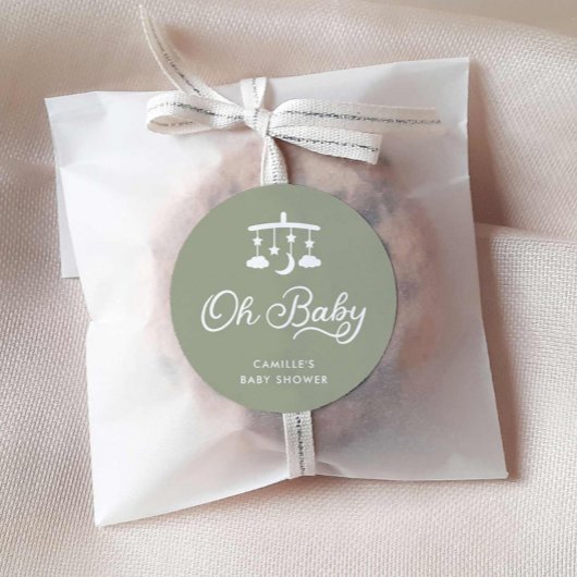 Sage Groen Modern OH Baby shower Ronde Sticker