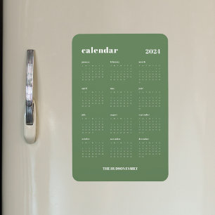 Sage Groen Modern Volledig Jaar 2024 Kalender Magneet