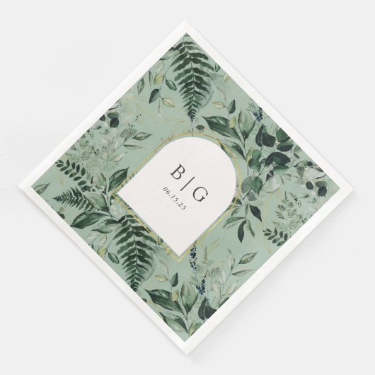 Sage Groen Moderne Arch Botanische Tuin Bruiloft Servet (Hoek)