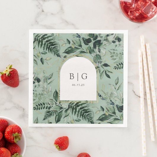 Sage Groen Moderne Arch Botanische Tuin Bruiloft Servet (Insitu)