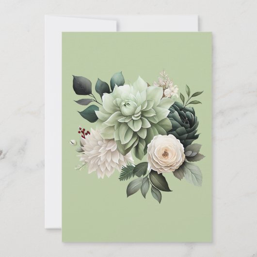 Sage Groen Moderne Bloemen Bruiloft Uitnodiging (Achterkant)
