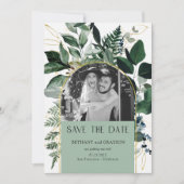 Sage Groen Moderne elegante QR-code Botanische fot Save The Date (Voorkant)