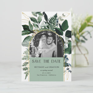 Sage Groen Moderne elegante QR-code Botanische fot Save The Date