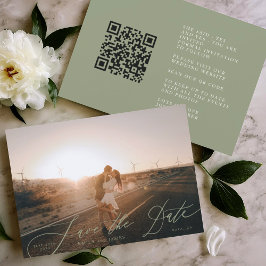 Sage Groen Moderne QR Code Foto Opslaan De Datum Save The Date