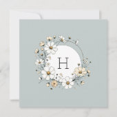 Sage Groen Monogram Boho Bloemen Gepersonaliseerd Bedankkaart (Voorkant)