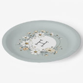 Sage Groen Monogram Boho Bloemen Gepersonaliseerd Papieren Bordje (Gekanteld)
