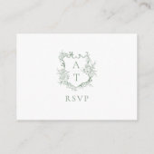 Sage Groen Monogram Crest Bruiloft QR Code RSVP Informatiekaartje (Achterkant)