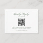 Sage Groen Monogram Crest Bruiloft QR Code RSVP Informatiekaartje (Voorkant)