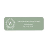 Sage groen monogram initialen krans retouradres etiket (Voorkant)
