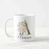 Sage Groen Monogram Letter A Peach Beige Floral Koffiemok (Links)