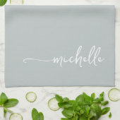 Sage Groen Monogram Naam Gouden Kalligrafie Script Theedoek (Gevouwen)