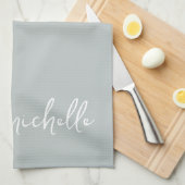 Sage Groen Monogram Naam Gouden Kalligrafie Script Theedoek (Quarter Fold)