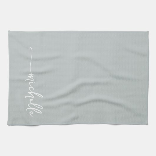 Sage Groen Monogram Naam Gouden Kalligrafie Script Theedoek (Horizontaal)