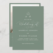 Sage Groen Monogram Script Foto QR Code Bruiloft Kaart (Voorkant / Achterkant)