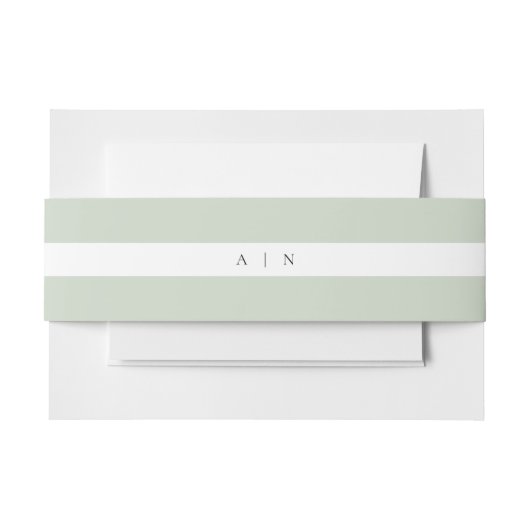 Sage Groen Monogram Uitnodiging Buikband Uitnodigingen Wikkel (Voorkant Voorbeeld)