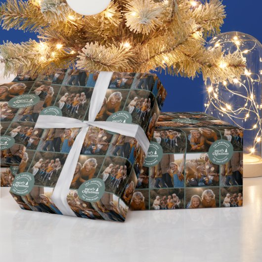 Sage groen multi foto Kerstmis modern minimaal Cadeaupapier (Feestdagen)