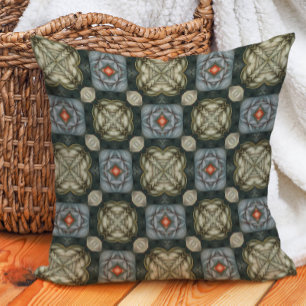 Sage Groen Navy Stof Blauw Arabesk Abstract Kussen