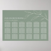 Sage Groen Olijfblad Bruiloft 18 Tafel Zitplaatsen Poster (Voorkant)