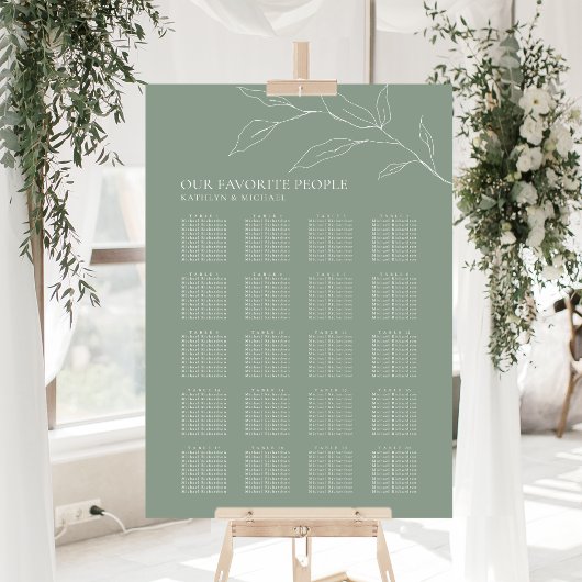 Sage Groen Olijfblad Bruiloft 20 Tafel Zitplaatsen Poster