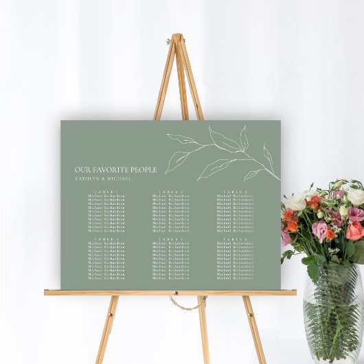 Sage Groen Olijfblad Bruiloft 6 Tafel Zitplaatsen Poster