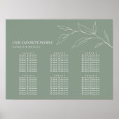 Sage Groen Olijfblad Bruiloft 6 Tafel Zitplaatsen Poster (Voorkant)