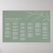 Sage Groen Olijfblad Bruiloft Alfabetische Zitplaa Poster (Voorkant)