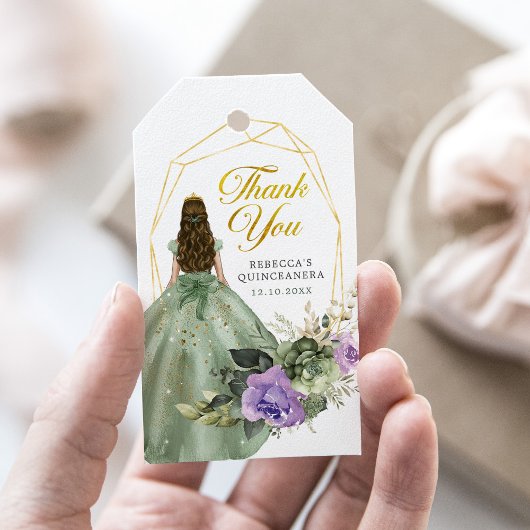 Sage Groen Paarse Prinses Quinceañera Cadeaulabel