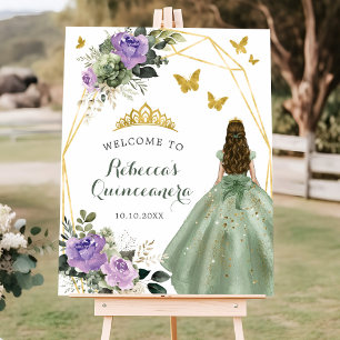 Sage Groen Paarse Prinses Quinceañera Welkom Poster