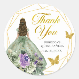 Sage Groen Paarse Quinceañera Bedankt Ronde Sticker