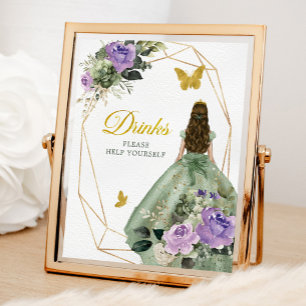 Sage Groen Paarse Quinceañera Drinken Teken Poster