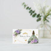 Sage Groen Paarse Quinceañera Plaatskaartje (Staand voorkant)