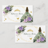 Sage Groen Paarse Quinceañera Plaatskaartje (Voorkant / Achterkant)