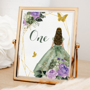 Sage Groen Paarse Quinceañera Tafelnummer