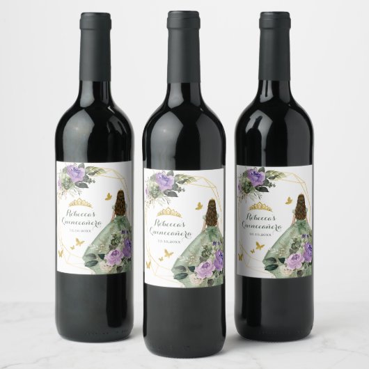 Sage Groen Paarse Quinceañera Wijn Etiket (Flessen)