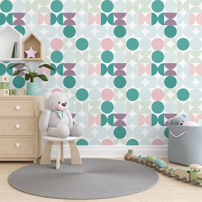Sage Groen Pastel Roze Mauve Circles Art Patroon Behang (Creator heeft geüpload)