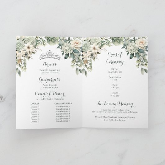Sage Groen Prinses Quinceañera Programma Sjabloon (Binnen)