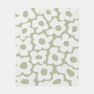 Sage Groen Retro Groovy Baby Bloemen Patroon Fleece Deken